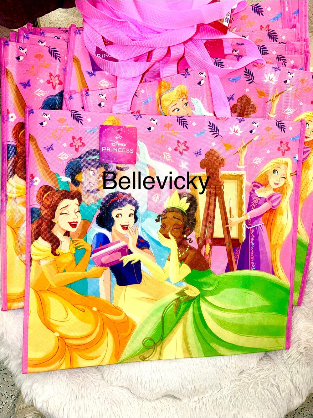 Disney Princess Reusable Tote Bag - Pink with Multicolor Princess Art Halloween